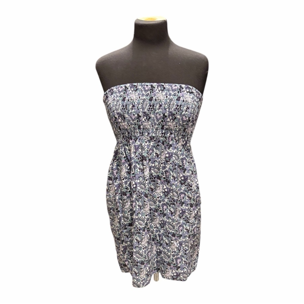 y2k strapless smocked floral mini dress soft grunge coquette medium - Picture 2 of 5